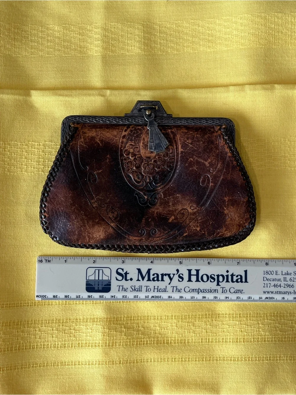 Rare! 1920’s Art Nouveau Hand Tooled Leather Purse/Clasp Bag